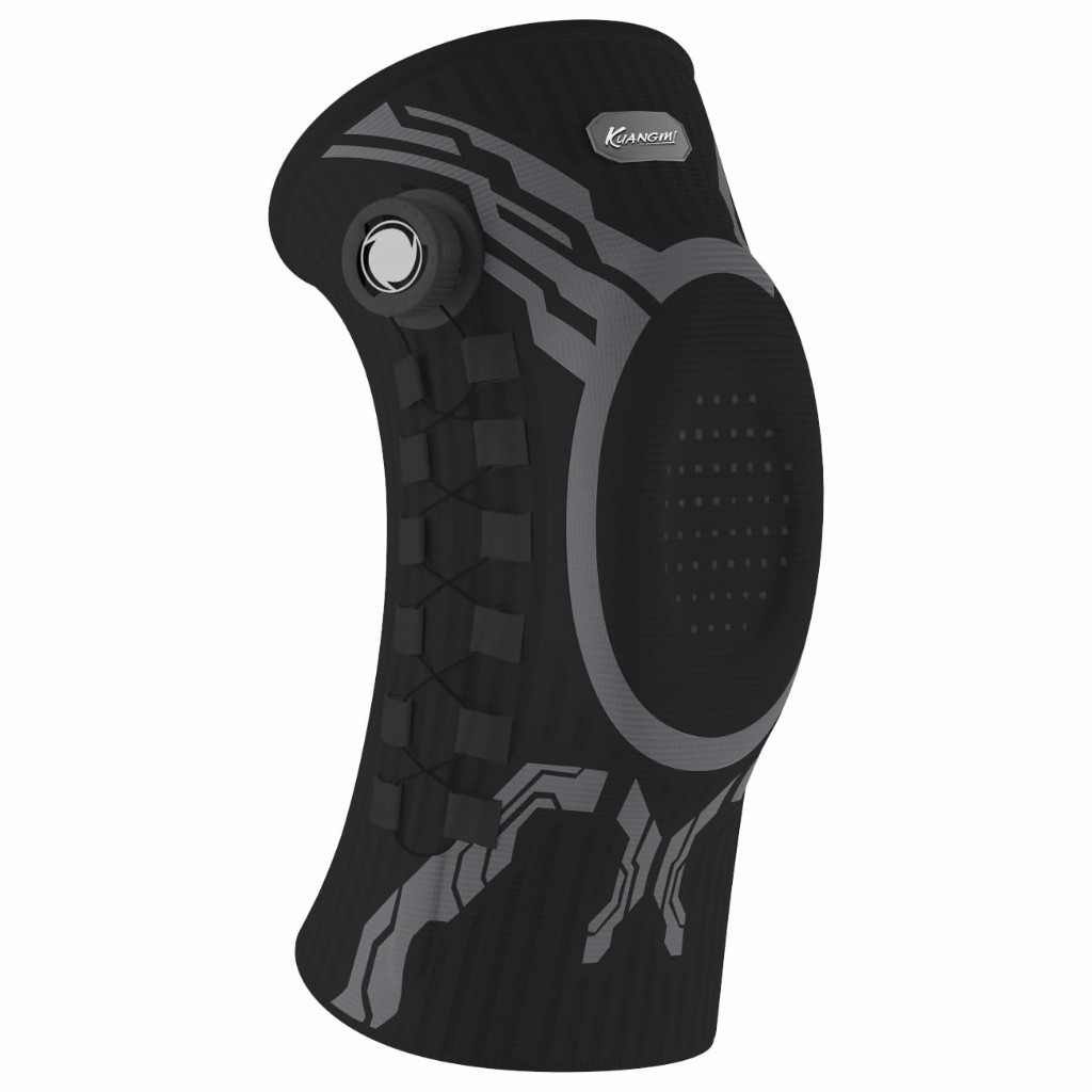 Rodillera Kuangmi negra con dial de ajuste, cordaje lateral y anillo rotuliano
